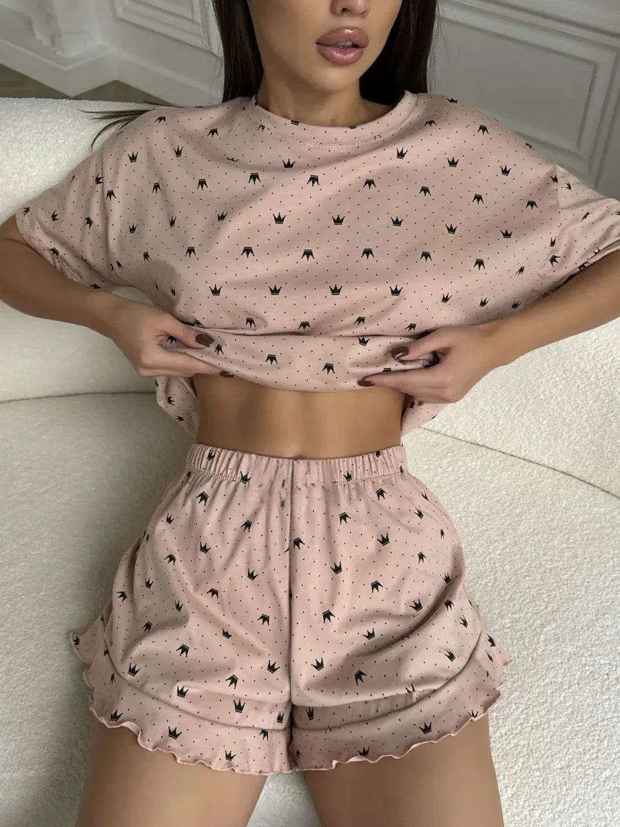 Women's Two-Piece Fashion Printing Sexy Pajamas Homewear Set Pajamas Loose Fit Comfortable Homewear