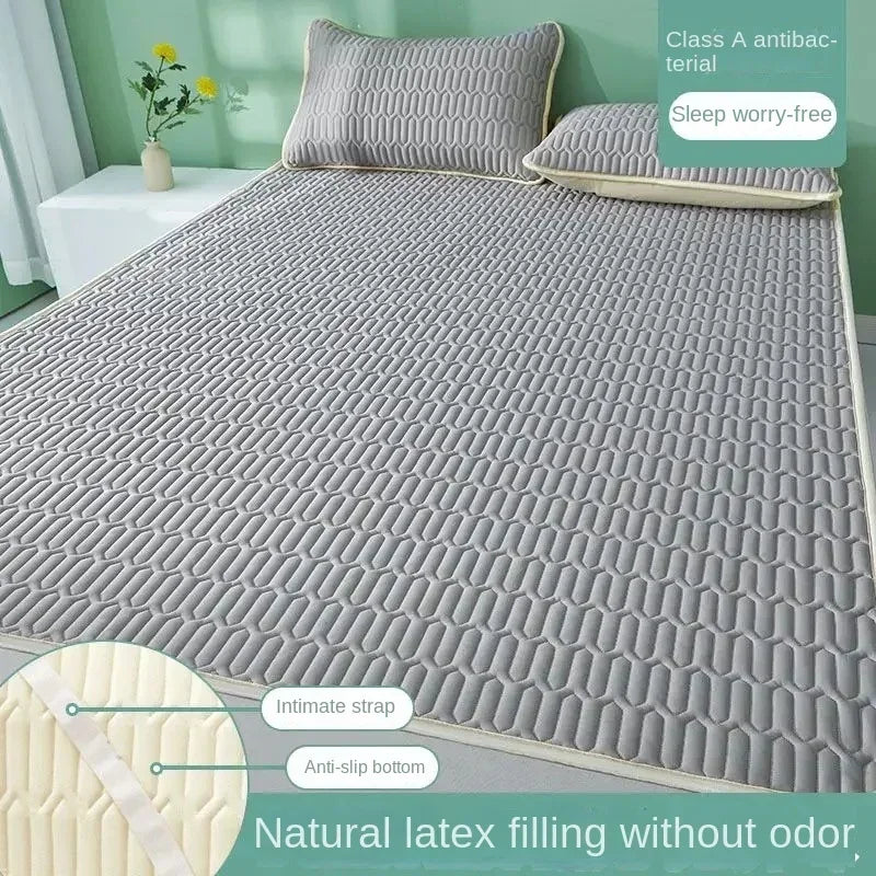 Cooling Bed Sheet Set with Pillowcases Ice Silk & Latex Quilted Breathable Cover Solid Summer Bedding Comfort & Heat Resistance
