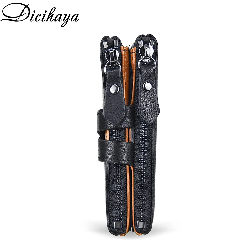 Cartera de piel auténtica para hombre, diseño de lujo, cartera corta plegable, monedero vintage con broche para monedas, bolsillo multifuncional para tarjetas