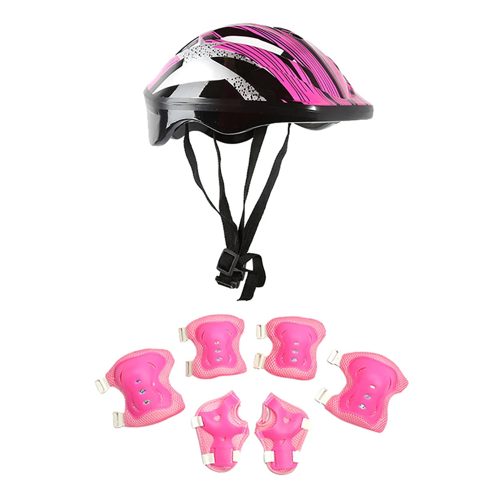 7Pcs/Set Kids Roller Skating Bicycle Helmet Knee Wrist Guard Elbow Pad Set for Children Cycling Sports Protective Guard Gear Set
