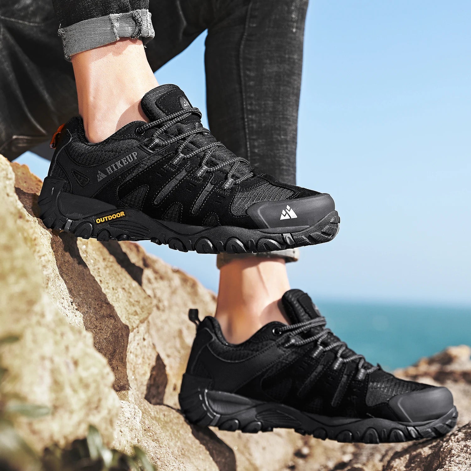 HIKEUP Zapatillas de senderismo para hombre de cuero de ante, calzado de exterior resistente al desgaste, zapatillas tácticas de trekking, senderismo y caza para hombre