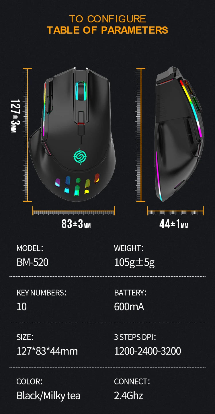 NEW Rechargeable USB 2.4G Wireless Mouse RGB Colorful Gaming Mouse Desktop PC Computers Notebook Laptop Mice Mause Gamer