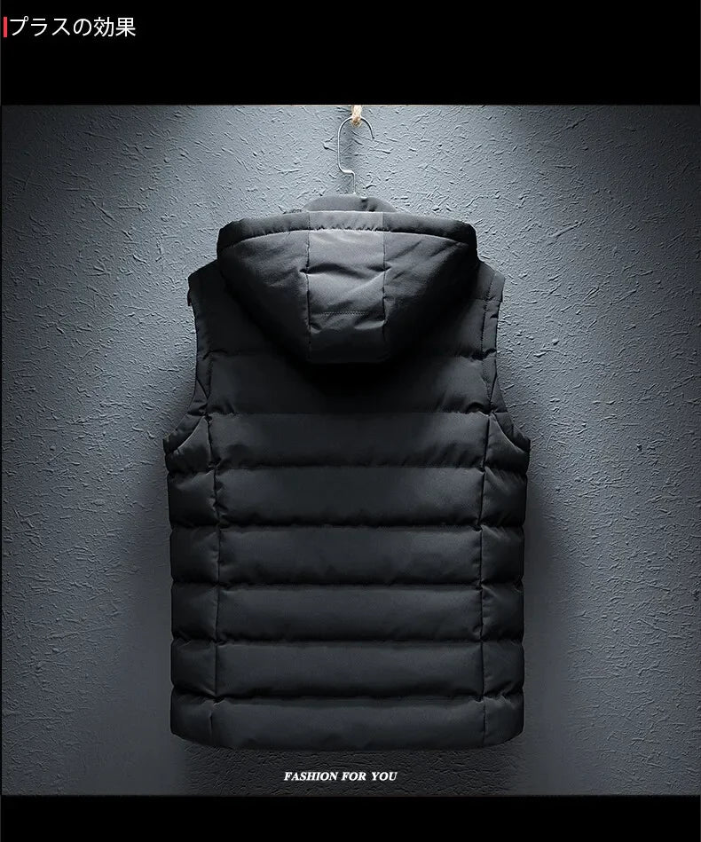 Clothing Men Vest Hooded Windproof New Autumn Winter Sleeveless Jackets For Men Casual Warm Cotton-Padded All-match Waistcoat