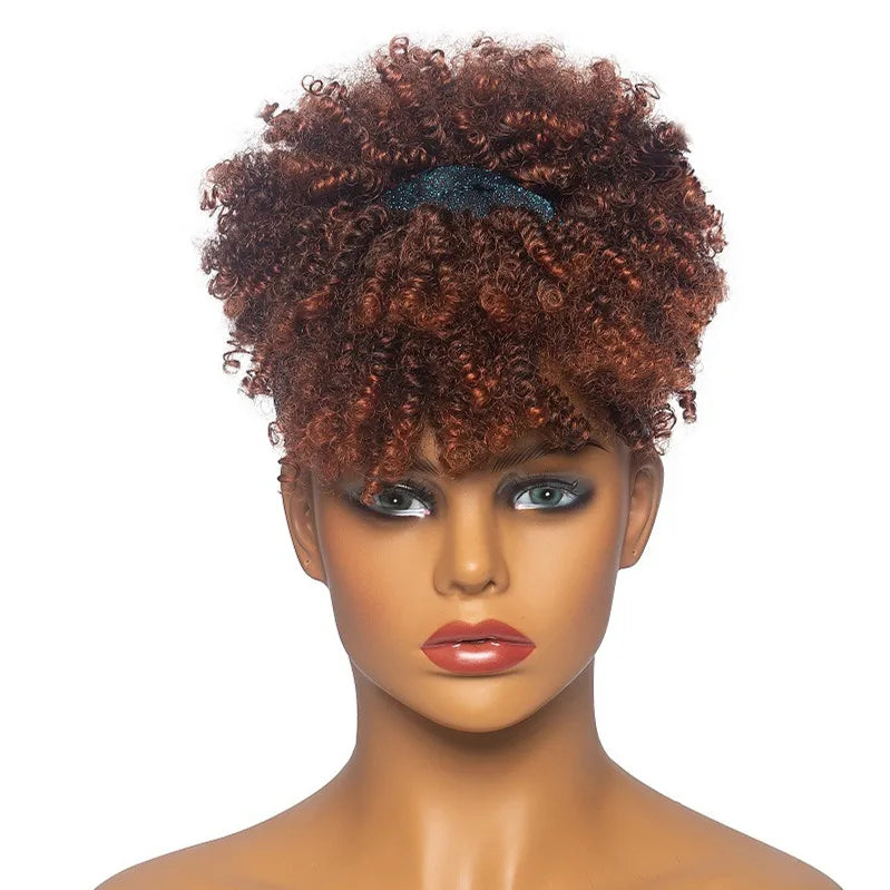 Headband Wigs for Women Synthetic Hair Kinky Curly Wigs With Scarf Natural Short Afro Wig for Black Woman False Hair Woman Wigs