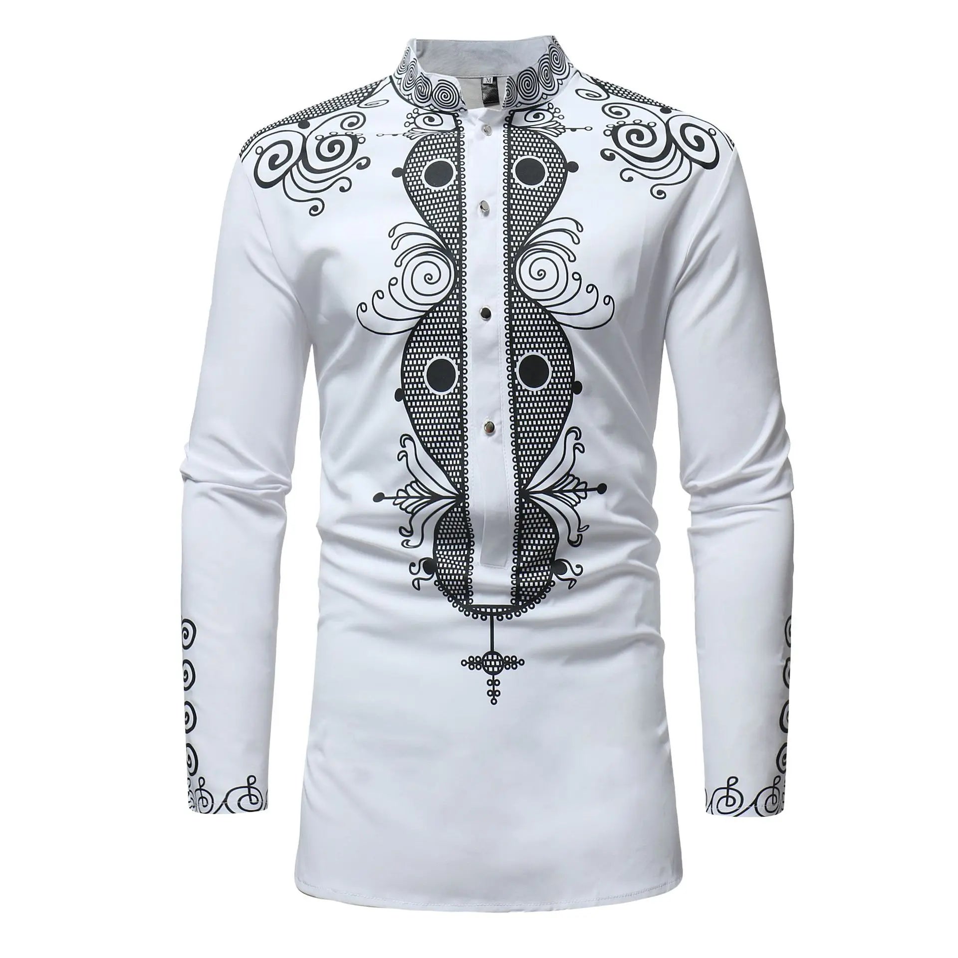 Ropa africana para hombres Dashiki Camisas de verano africanas de manga larga de poliéster estampadas Tops africanos para hombres