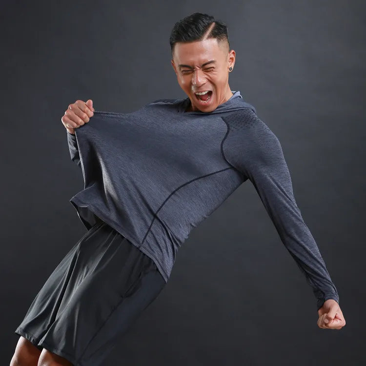 Men Hoodies Summer Running Fitness Casual Hooded Quick Dry Sweatshirts Solid Pullover Shirts with Hood Outdoor Gym Hoodie Man