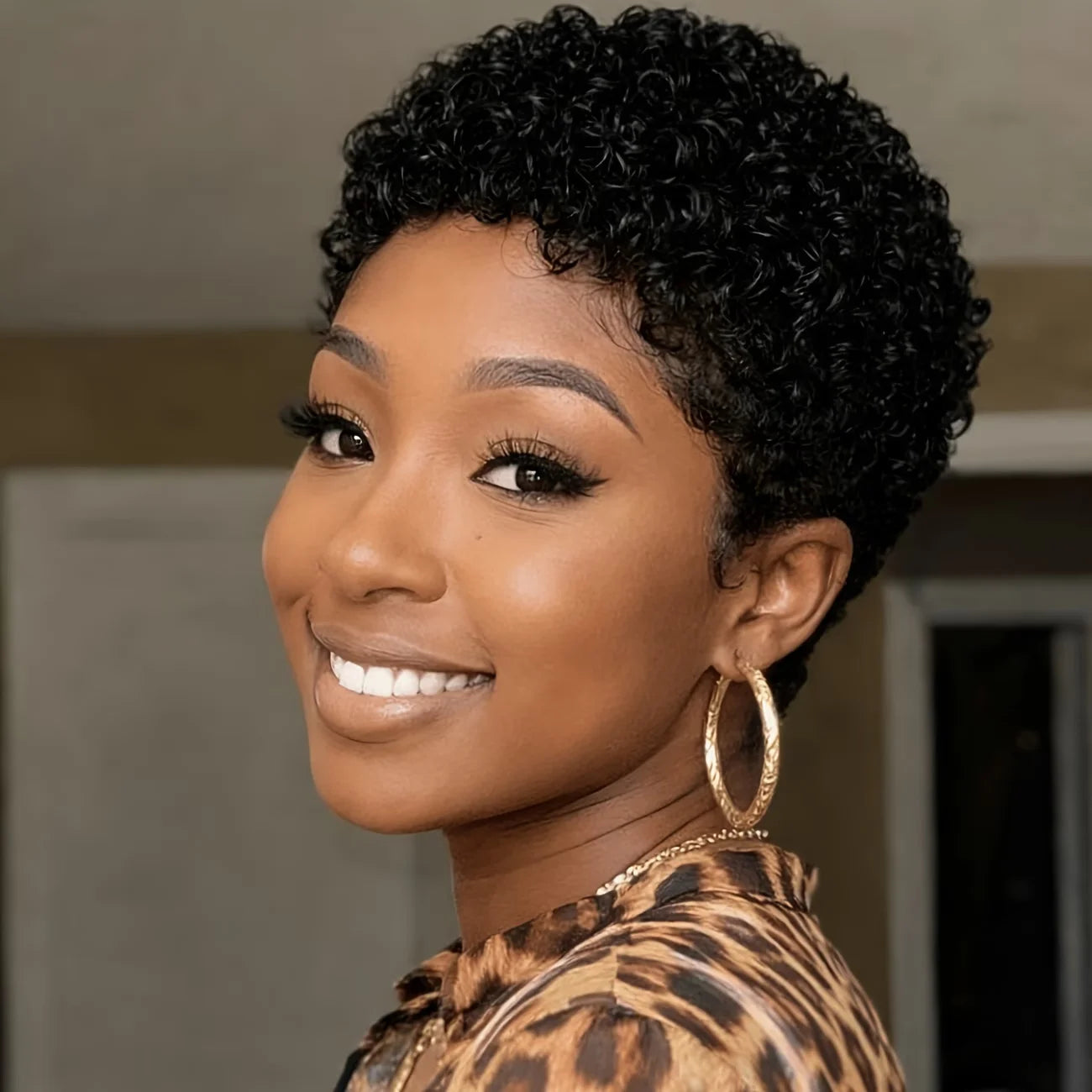 Afro Kinky Curly Human Hair Short Wigs for Women, Machine Made Wig Human Hair
