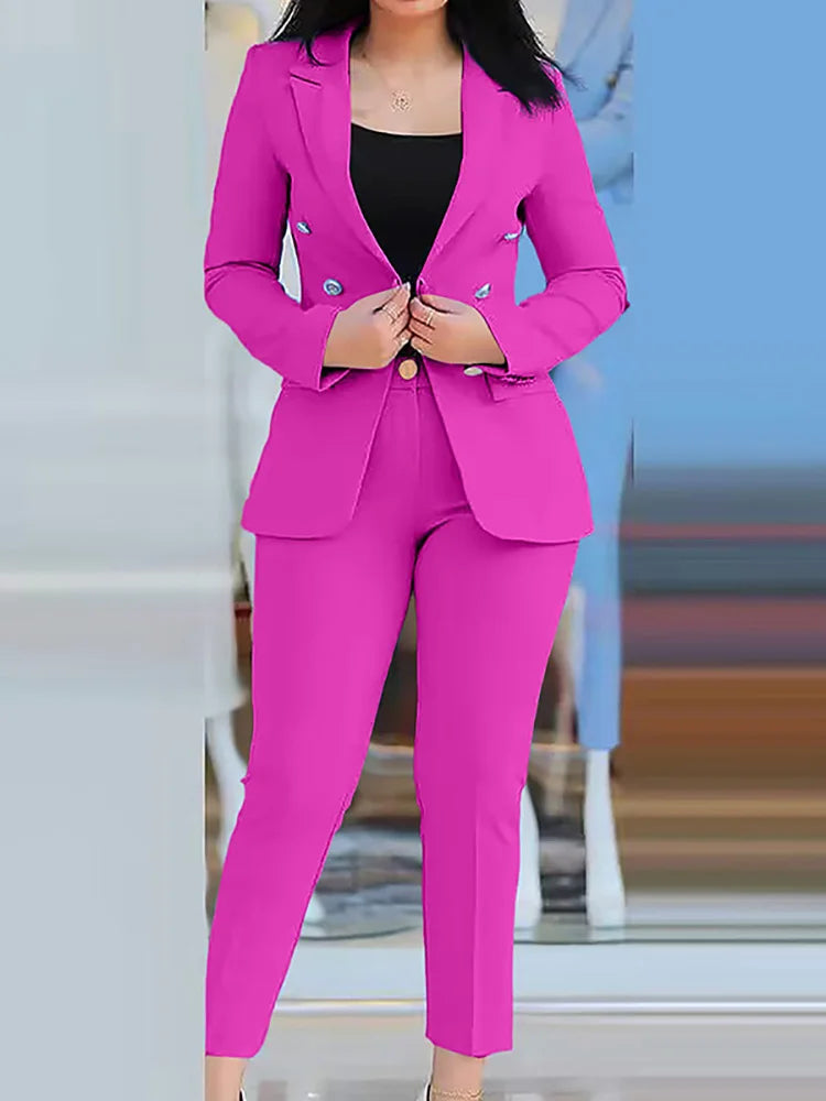 Women Two Pieces Pant Suits, Spring Autumn Loungewear Solid Fashion Matching Sets, Cardigan Top Pencil Pants Ladies Outfit