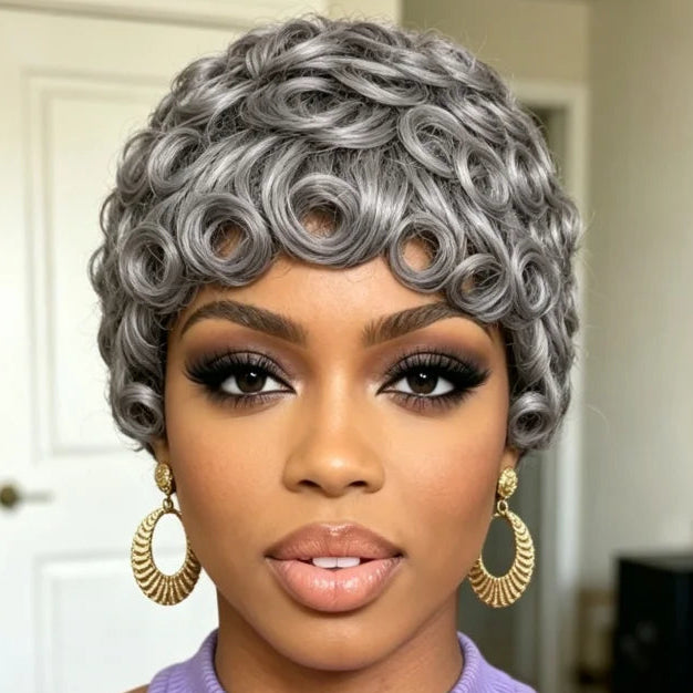 Salt & Pepper Curly Pixie Wig