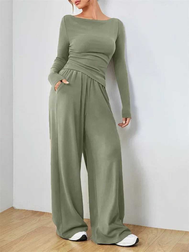 Women's Two-Piece Wide-Leg Pants Set Soft And Waxy Style Suit Fashionable Irregularities Women's Clothing Sales Yoga Sports Set