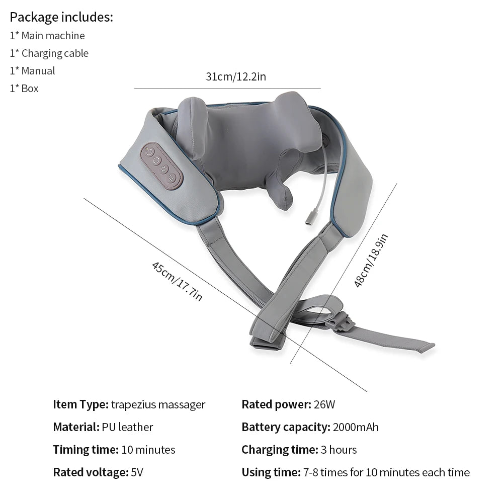 Wireless Neck And Back Massager Neck And Shoulder Kneading Massage Shawl Neck Cervical Relaxing Trapezius Massager