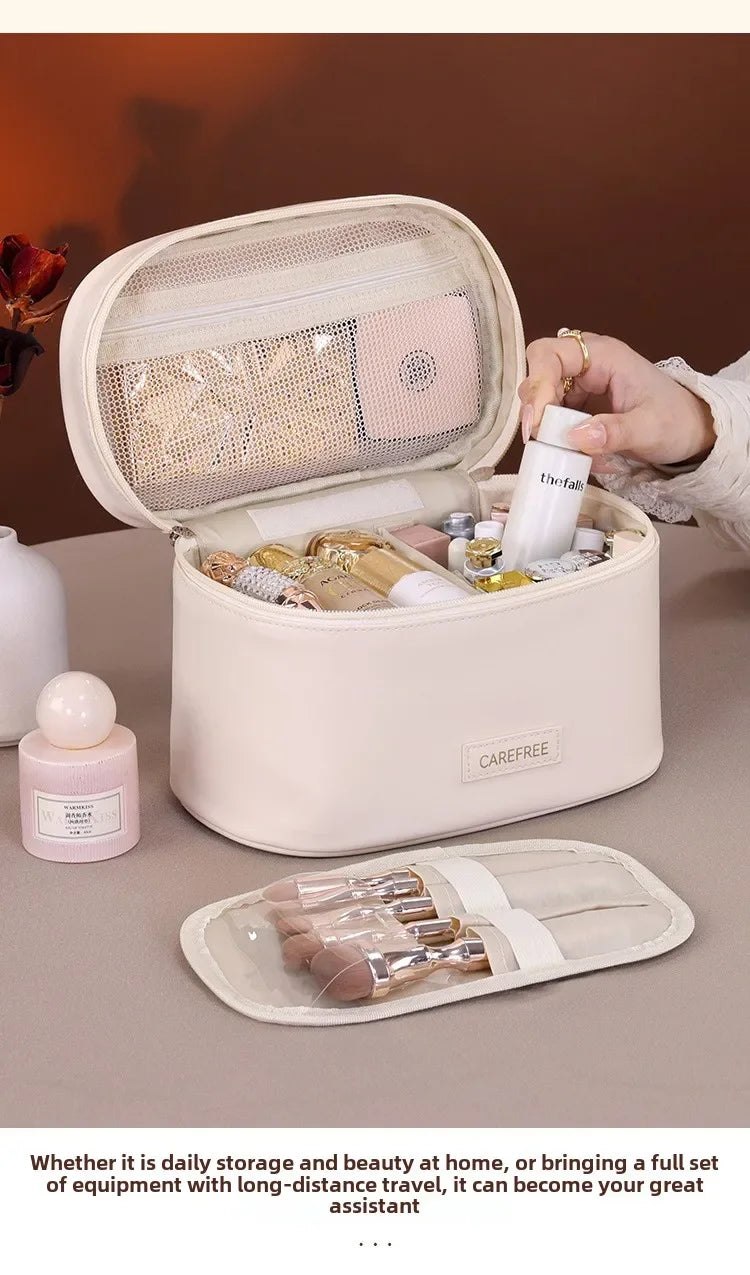 Makeup Bag for Women Large Capacity Travel Cosmetic Organizer with Brush Holder Waterproof Toiletry Pouch Portable Makeup Case