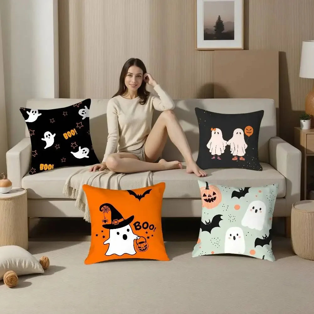 Halloween Cute Ghost Small Ghost Printed Cushion Cover Sofa Decoration Home Printing Cute Cushion Cover Festival Home Decoration