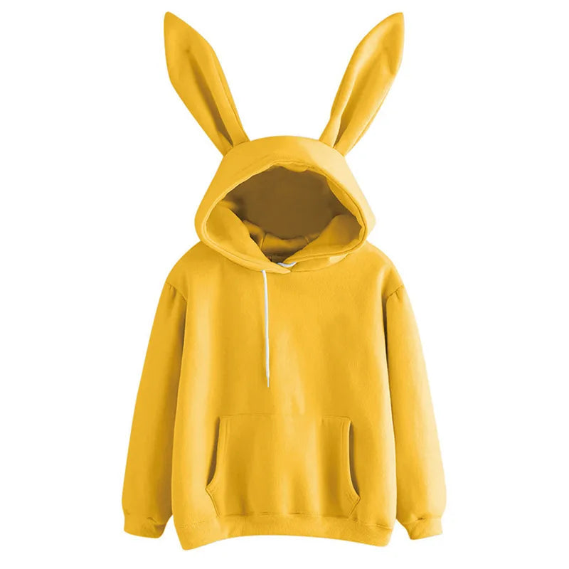 Autumn Winter Women Hoodies Kawaii Rabbit Ears Fashion Hoody Casual Loose Solid Color Warm Sweatshirt Hoodies For Women