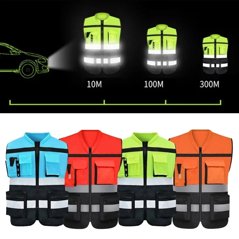Workwear Vest With Logo Printing Night Construction Work Waistcoats Two Tone Vest Volunteer Uniform