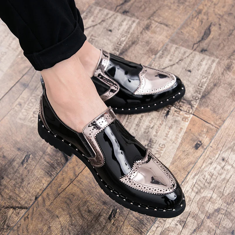 Zapatos Formales de Hombre de Moda, Mocasines Ligeros para Exteriores, Zapatos de Cuero con Suela Gruesa Resistentes al Desgaste, Negro, Dorado y Plateado, Tallas 38-48
