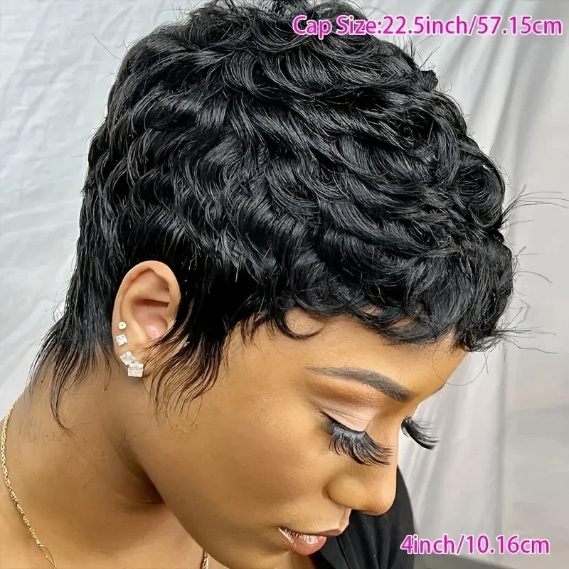 Chic Pixie Cut Wig for Women Brazilian Virgin Human Hair Layered Short Wig with Natural Black Color  Machine Made Wig