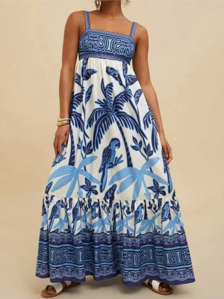 Women's New Arrival Leisure Fashion Print Dresses Summer Elegant Holiday Spaghetti Strap Dress Vacation Party Female Clothing