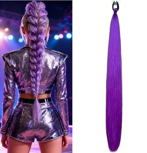 Y2K Kpop Ponytail Extension with Rubber Band Long Straight DIY Synthetic Braided Pony Tail Hairpiece Women Headwears Accessories