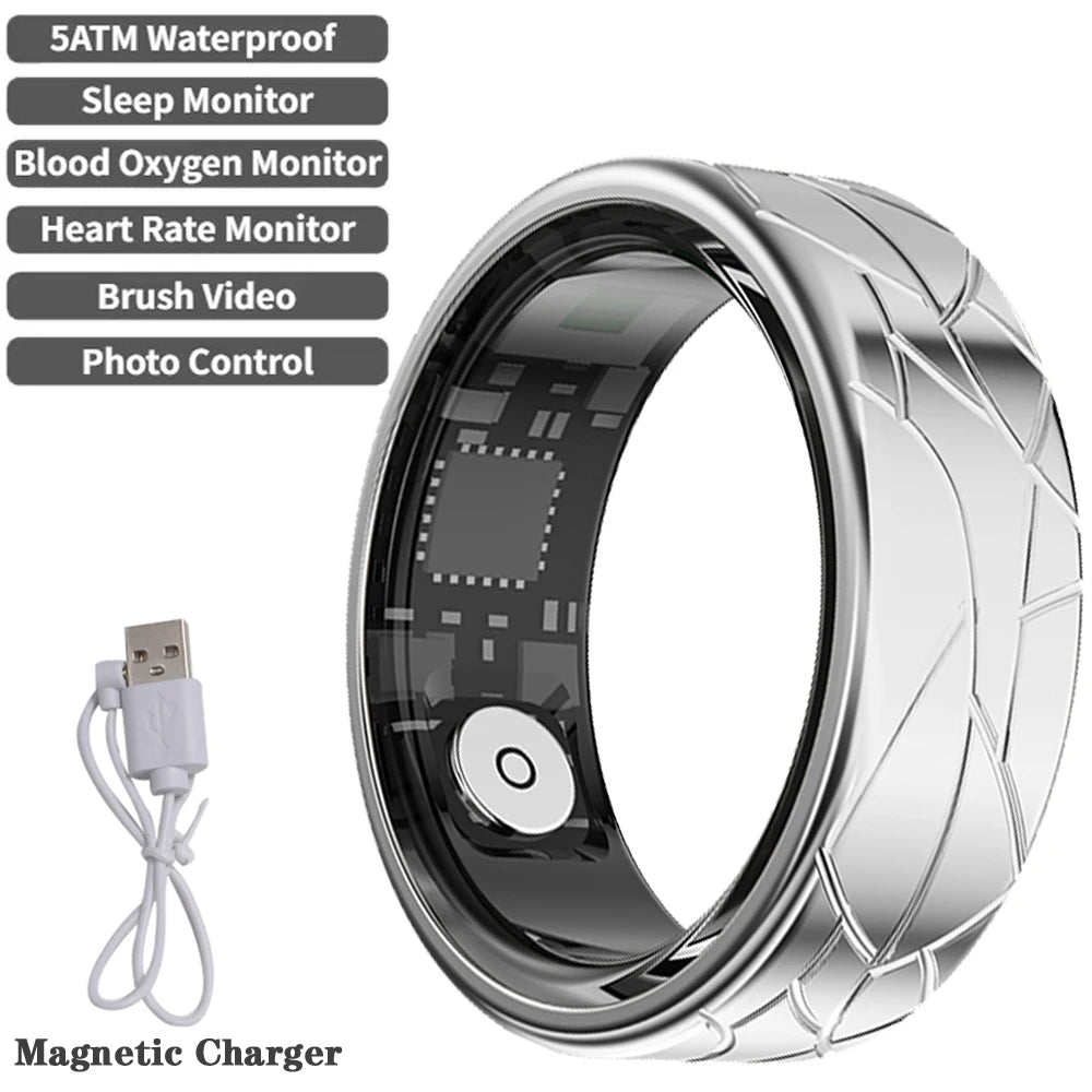 For  Pattern Smart Ring for Men Women Health Sleep Monitor Heart Rate Waterproof Multi-Sport  Couple SmartRing Gold