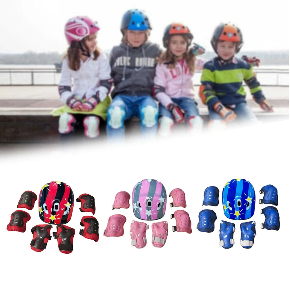 7Pcs/Set Kids Roller Skating Bicycle Helmet Knee Wrist Guard Elbow Pad Set for Children Cycling Sports Protective Guard Gear Set