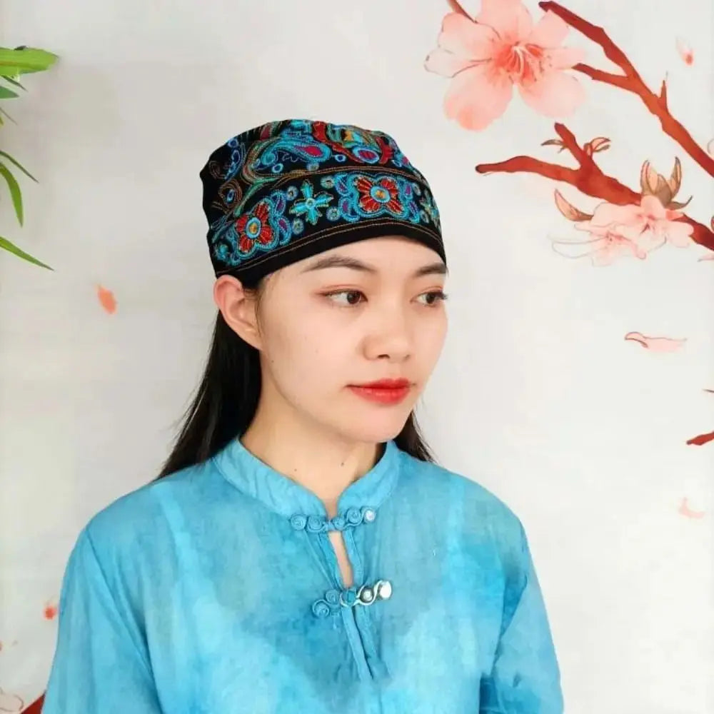 Fashion Embroidery Flowers Bandanas Mexican Style Ethnic Turban Hats Vintage Breathable Hair Cover Cap for Women