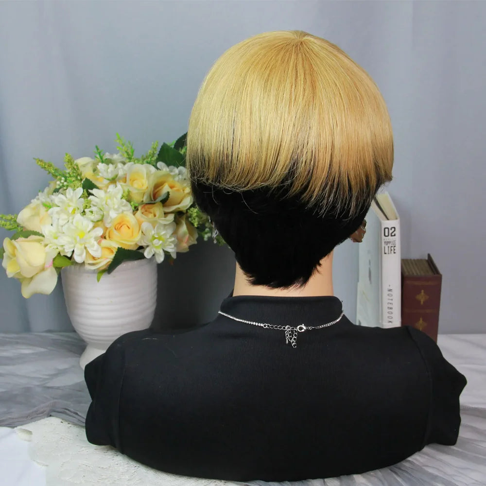 Highlight Blonde Wigs Pixie Cut Wigs Human Hair Short BobHuman Hair Full Machine Wigs Glueless Wigs Human Hair
