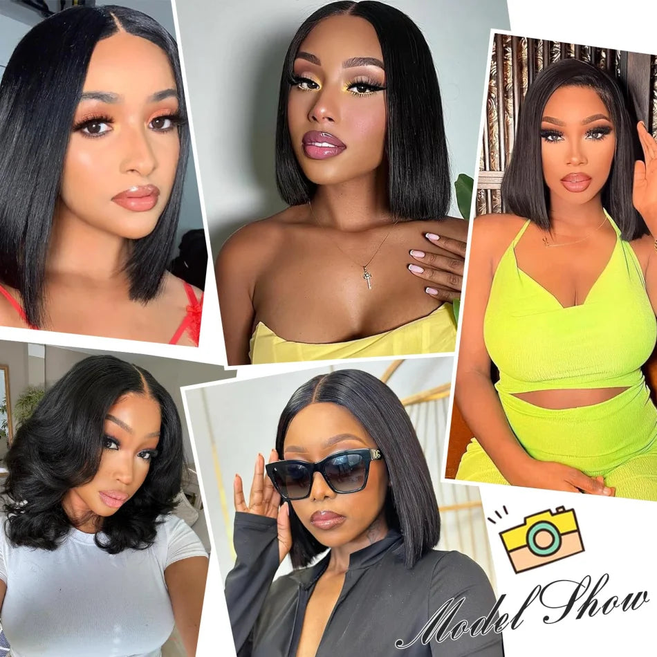 Pelucas de cabello humano Bob 13x6 pelucas delanteras de encaje 220 densidad cortas y lisas Hd Pelucas frontales de encaje transparente Cierre brasileño para mujeres