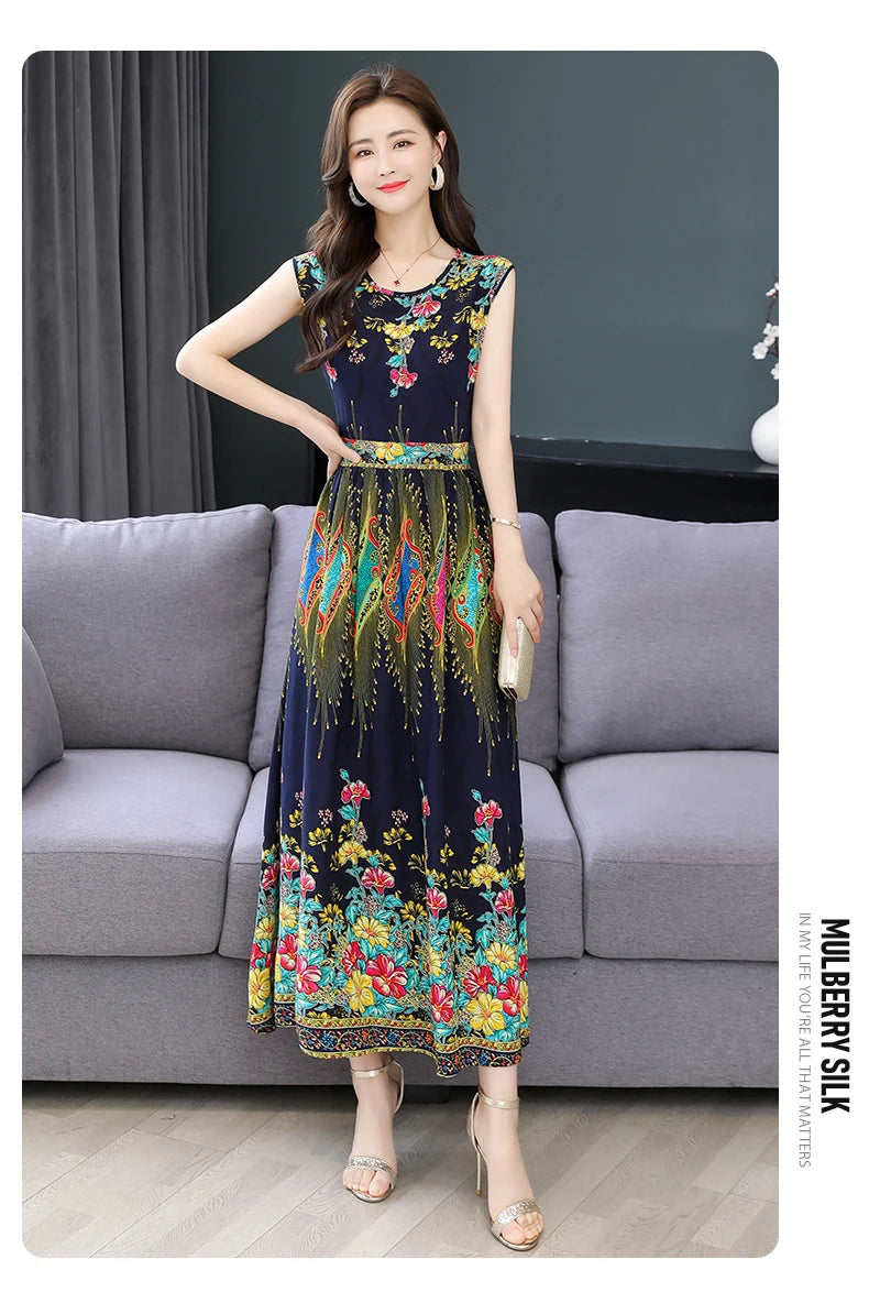 New Fashion  Summer Print Women Short Sleeve Cotton Plus Size Women Clothing Dress Ladies Large Size Vestidos dresses