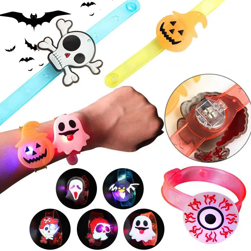 5/10/20PCS Glowing Pumpkin Ghost Bracelet Rings Kids Night Toys Halloween Party Favor Children Gifts Festival Carnival Giveaways