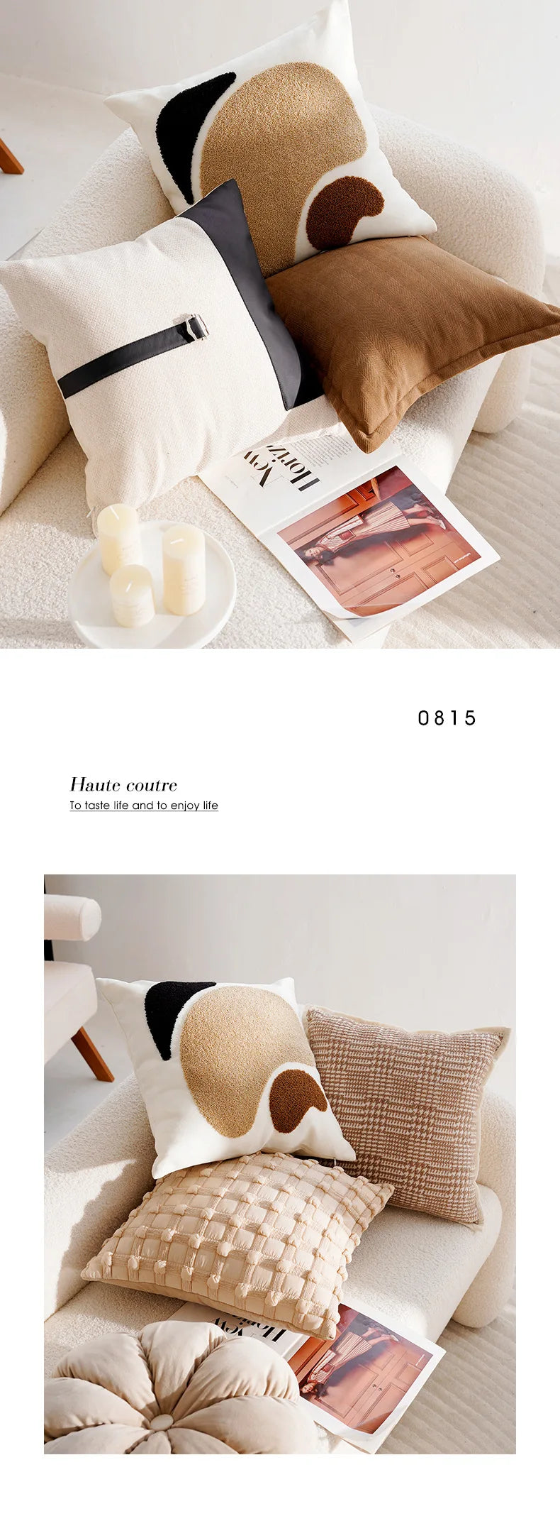 Pillow Cover in Cream Color, Retro Style, Brown French Sofa Waist Cushion Cover 45x45cm Pillowcase