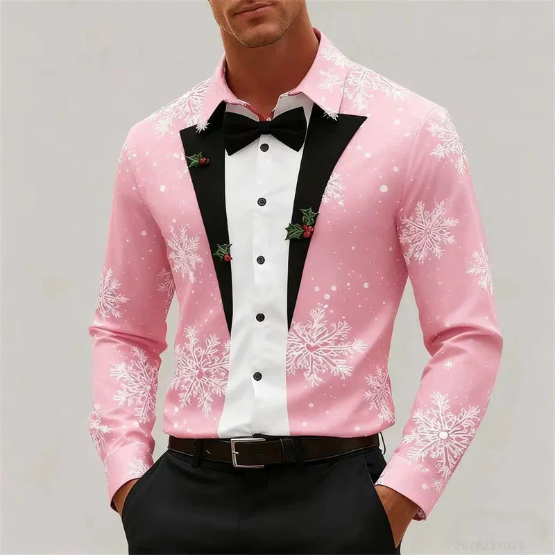 Camisa 3D de Navidad para Hombre – Festiva, Elegante y Lista para la Fiesta