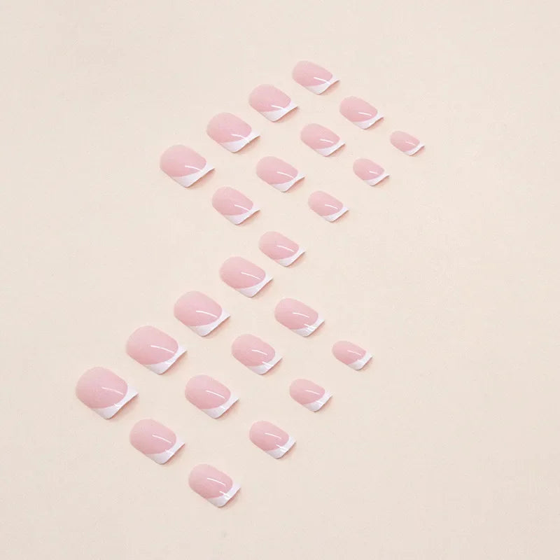 24 Square Short Fake Nails French Nail Art Pieces White Fine Square Nails Wearable Nails Transparent Pink Classic Nails