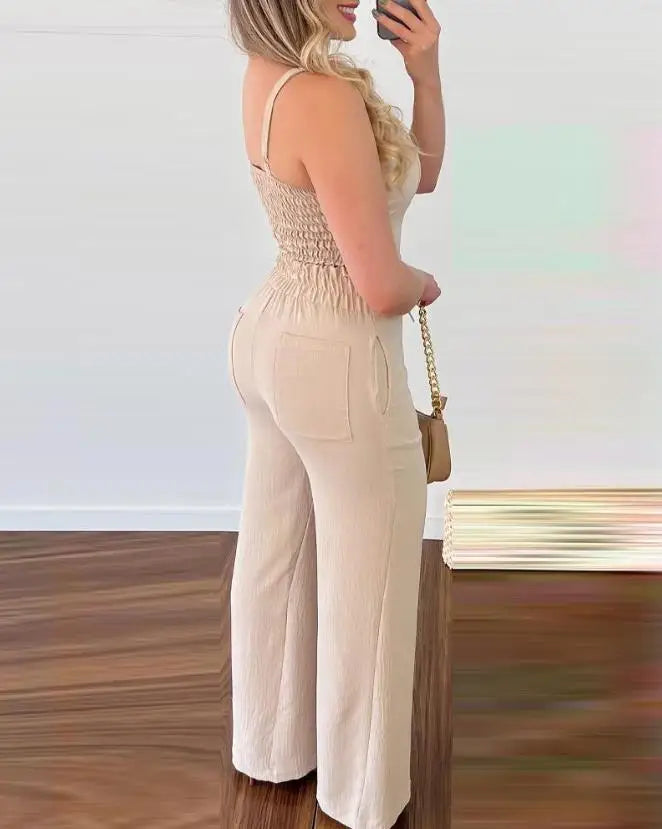 Conjuntos de dos piezas para mujer, trajes de verano 2024, top fruncido y pantalón casual de cintura alta, trajes de mujer con temperamento