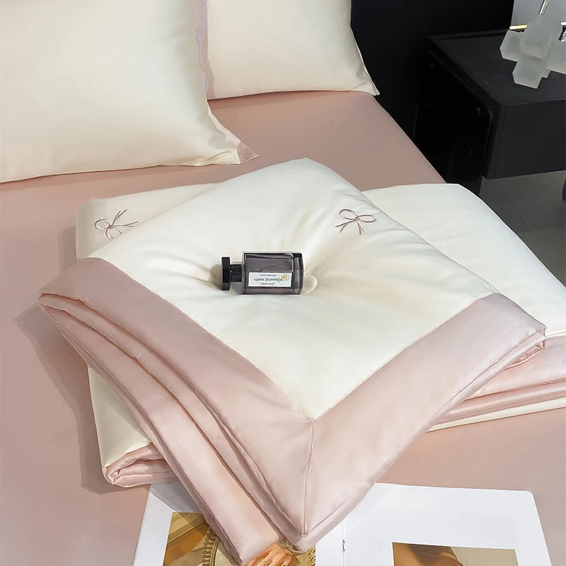 Princess Summer Quilt Korean Soft  Washed Silk Full Embroidery Tencel Cool Quilt  Women Girl For Summer Comforter Bedding