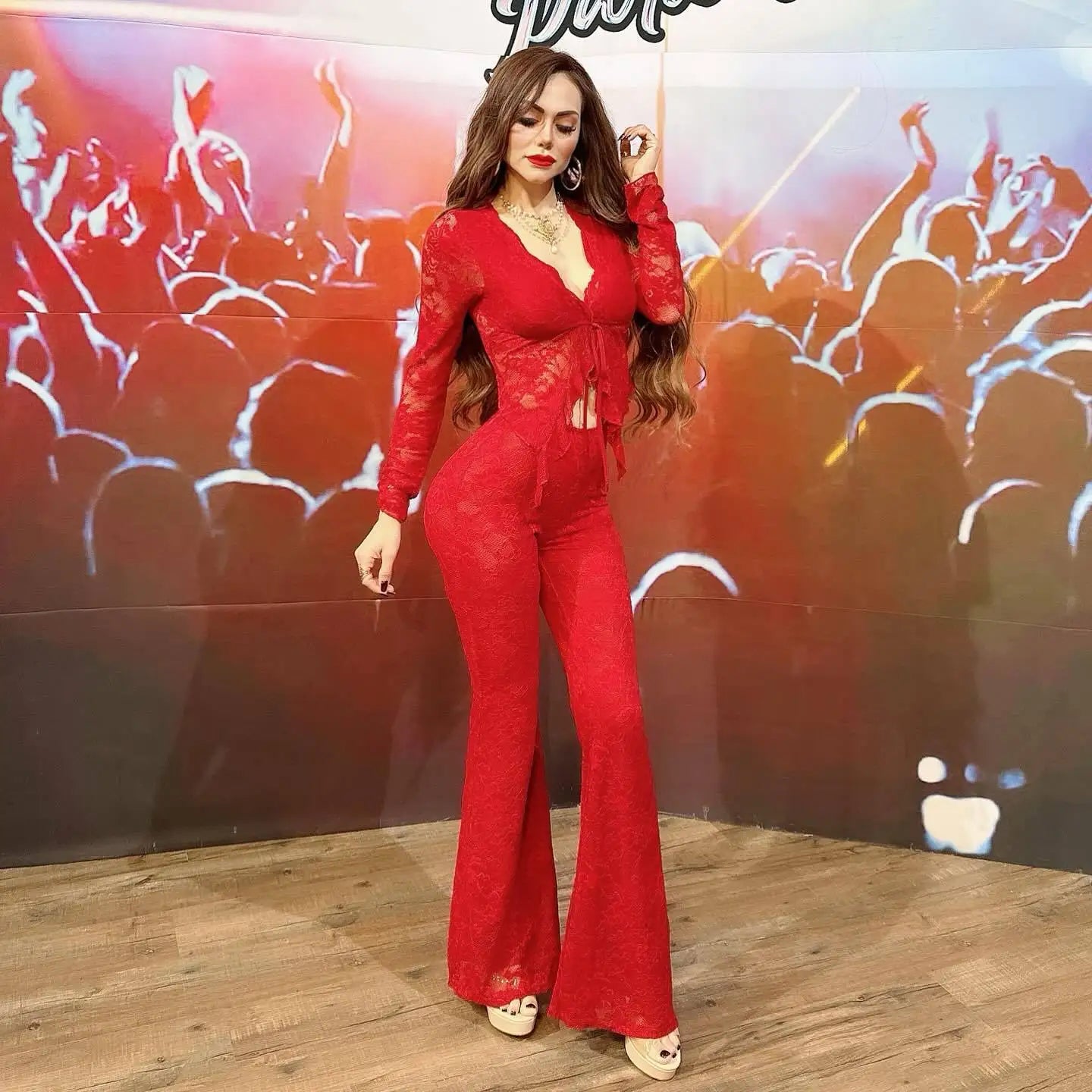 Pant Sets Women Two Pieces Cardigan Lace Sexy Tops Tracksuit Full Wide Leg Pants Loose Fit Casual Spliced High Waist Solid