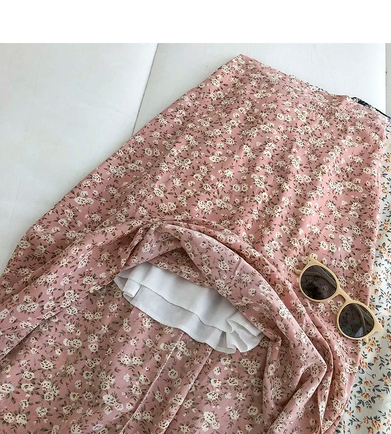 Woman Skirt Summer New Korean Ins Fashion Temperament Gentle Vintage Floral Slim Versatile High Waist Female Skirt