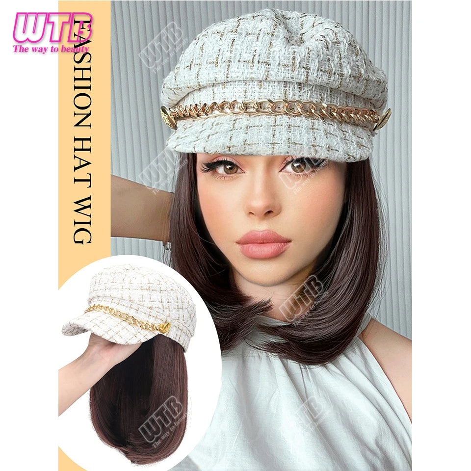 Peluca con gorra y coleta rizada