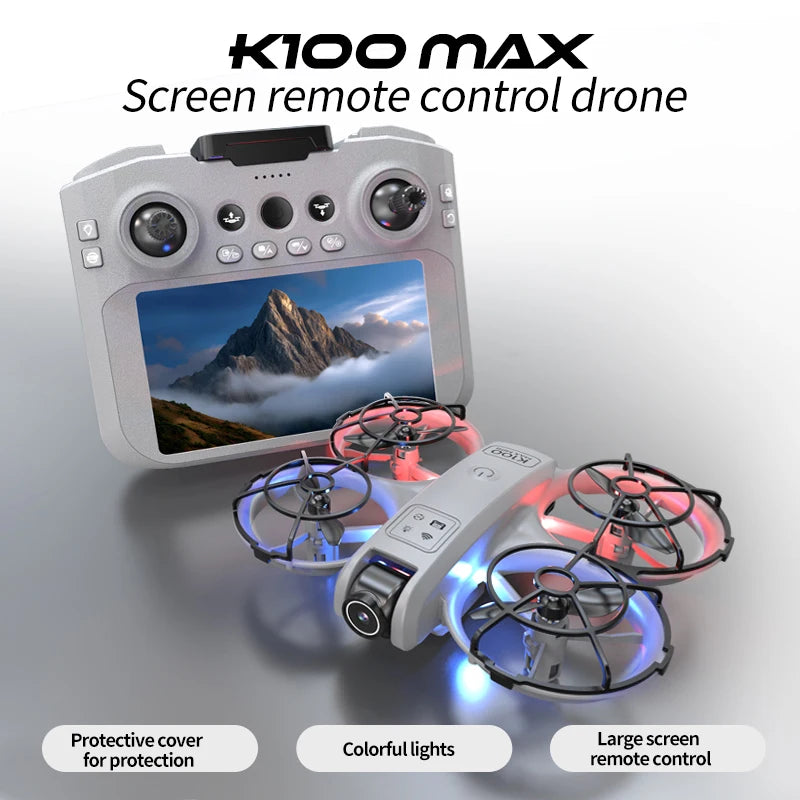 K100 MAX Mini Drone Professional 4K HD Dual Camera Fpv Screen Optical Flow Drone Toys Quadcopter Brushless Dron Toy Gift
