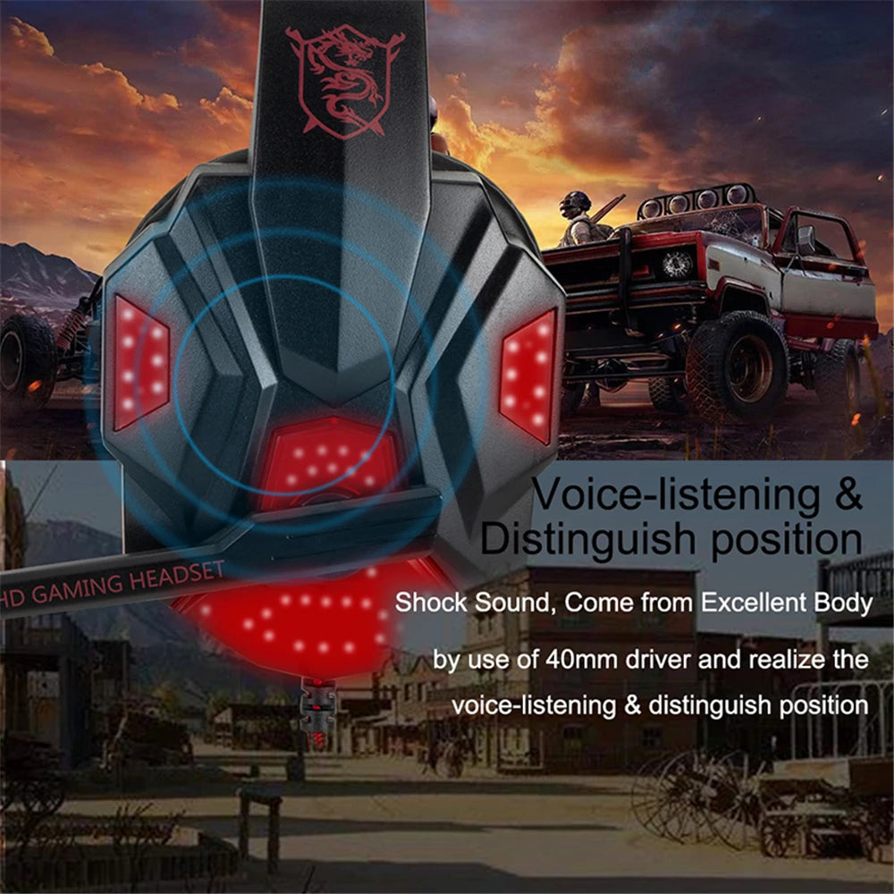 New Gaming Headset Headphones With LED Light Mic Stereo Earphones Deep Bass For PC Computer Gamer Laptop Auriculares For PS4 Xbo