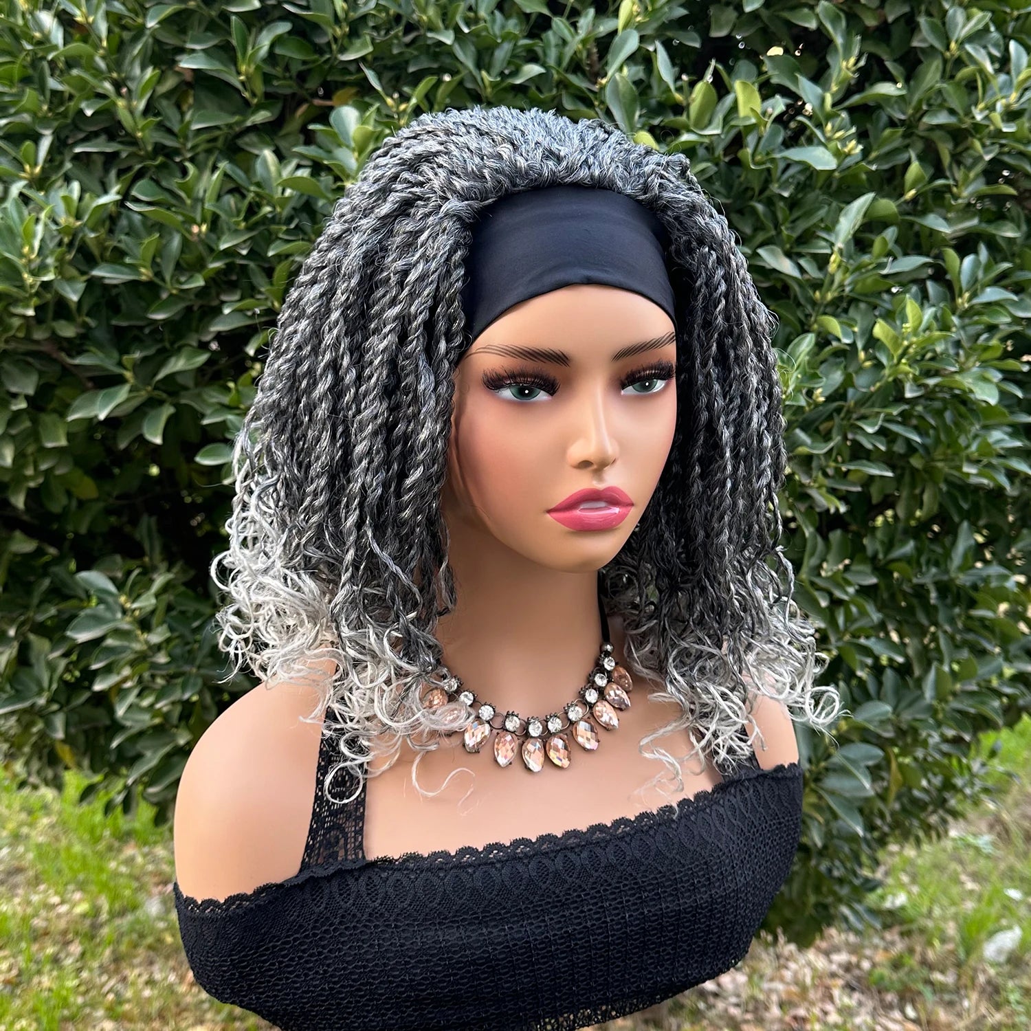 Pelucas de diadema trenzadas de giro corto de 12 pulgadas, peluca trenzada sintética para mujeres negras, extensión de pelucas de cabello trenzado de ganchillo