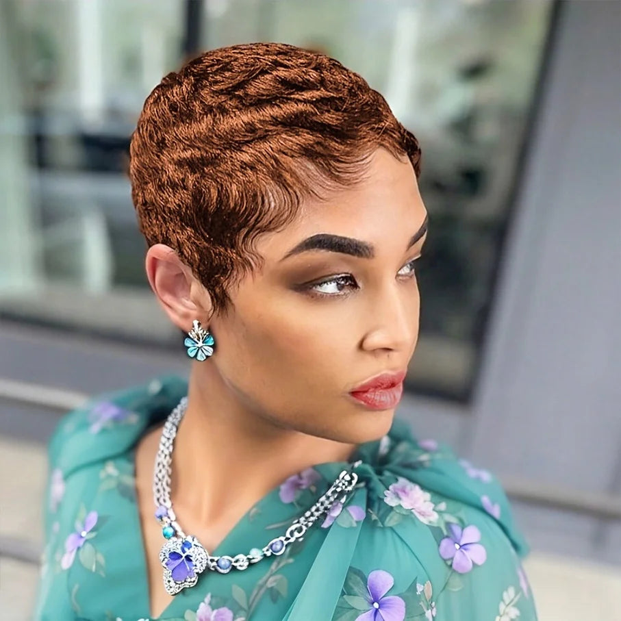 Human Hair Wigs Short Pixie Wig with Bangs for Women Fashion Wigs Full Machine for Party Wigs