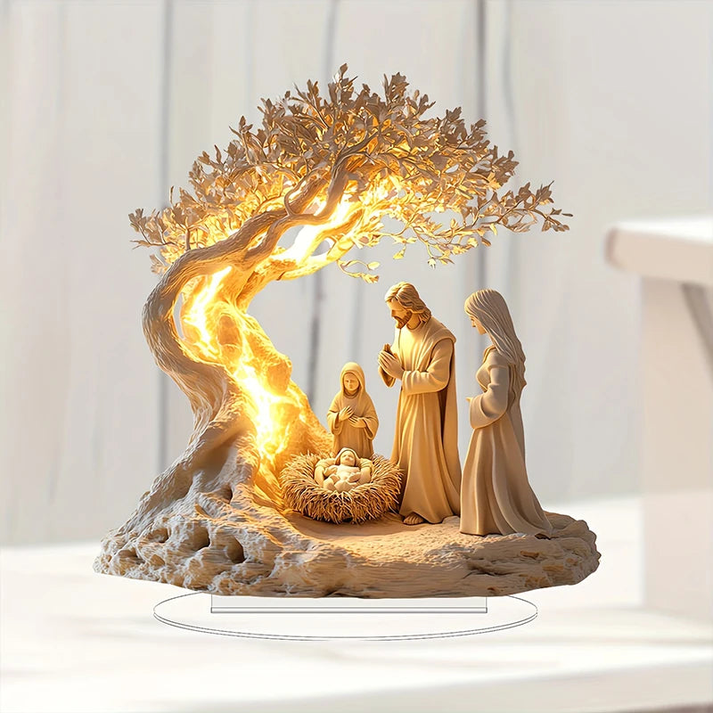 Easter Nativity Scene Figurine Tabletop Decor Nativity Figurine Wood Desk Ornament Craft Decration Church Holiday Christmas Gift