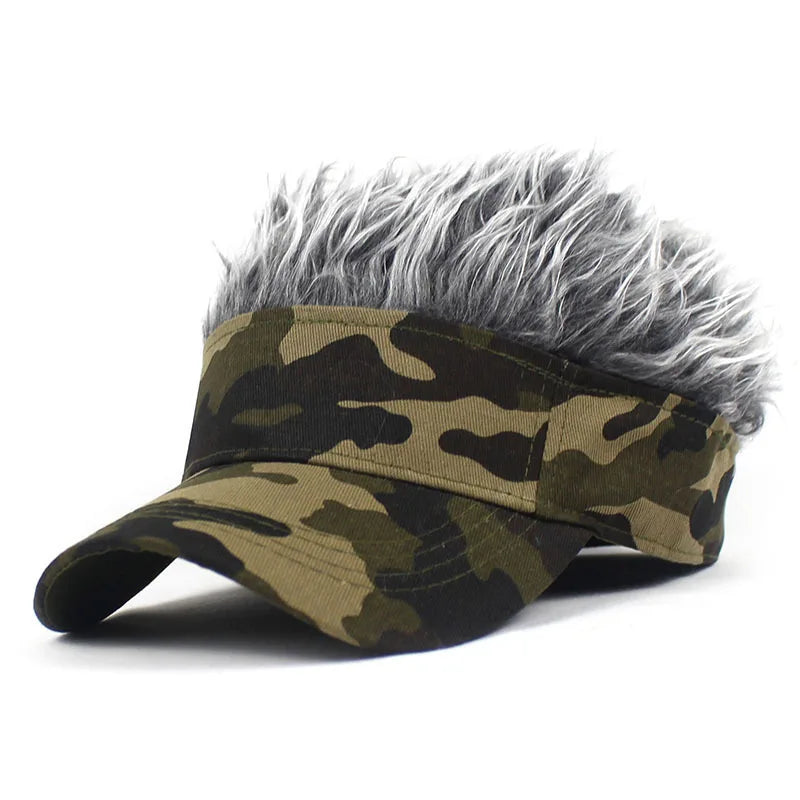 Gorra Unisex Verde Militar Camuflaje Estampado Anti-UV Golf Béisbol Pelo Sintético con Púas Sombrero Deporte Correr Peluca Parasol
