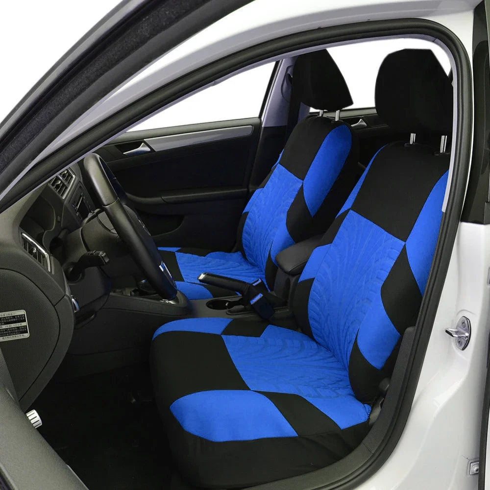 Fashion Front Car Seat Covers Car Accessories Tire Track Embossed Styling Durable Comfortable Fabric Universal Fit For Most Car