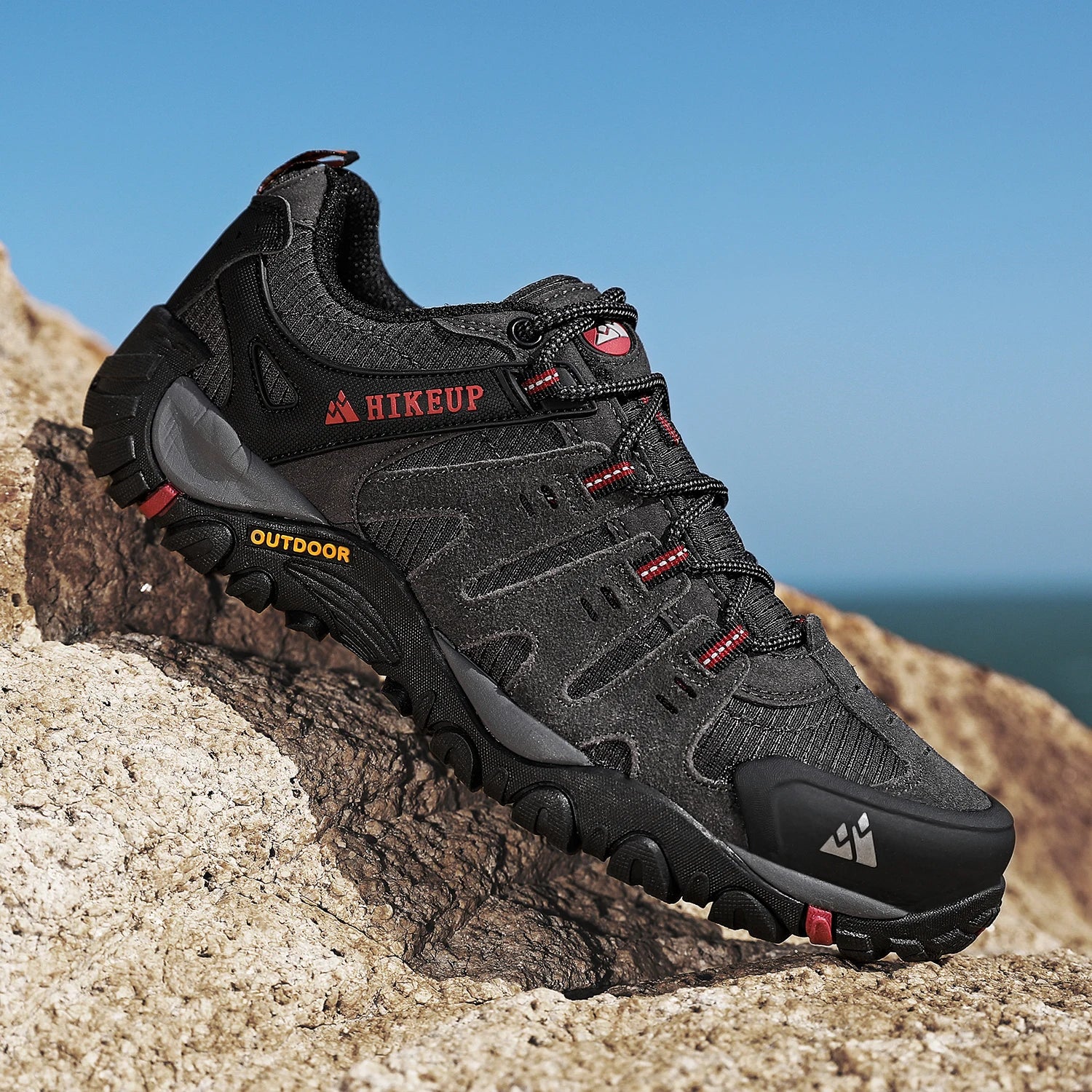 HIKEUP Zapatillas de senderismo para hombre de cuero de ante, calzado de exterior resistente al desgaste, zapatillas tácticas de trekking, senderismo y caza para hombre