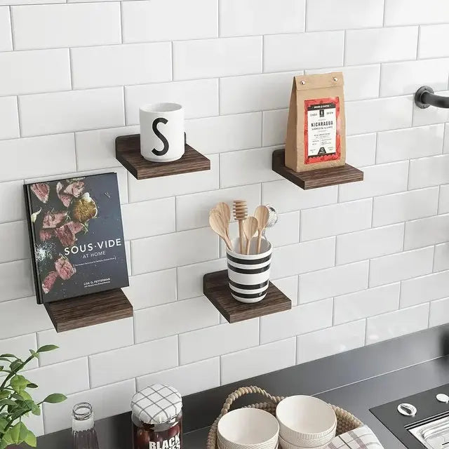 4PCS Floating Shelves For Wall Wood Shelf Display Ledges Room Decor Home Living Room Plant Flower Pot Tray Storage Garden Decora
