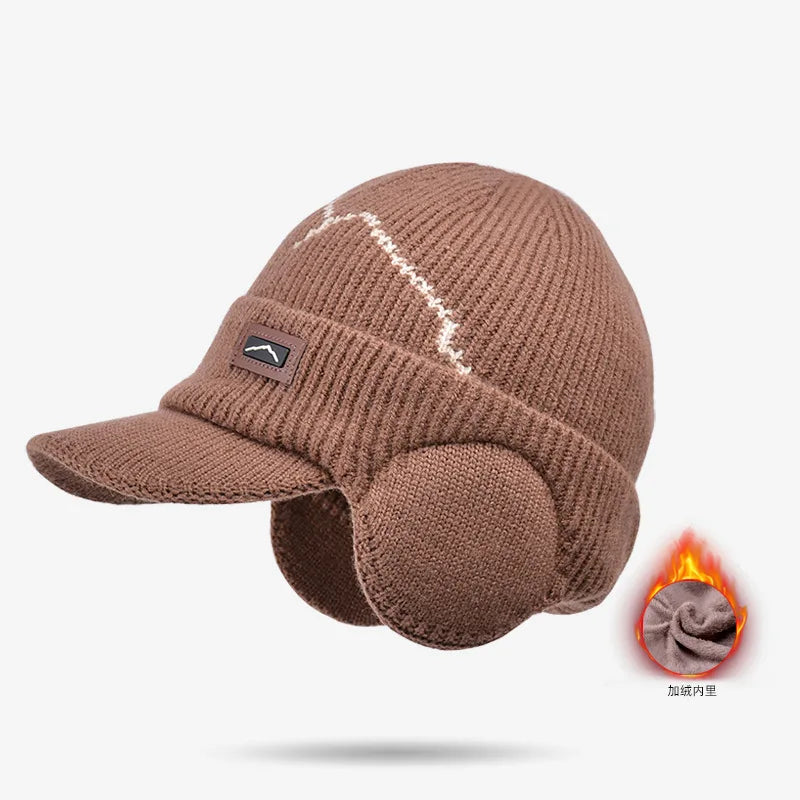 Men's Thermal Cycling Cap with Ear Flaps Winter Fleece Lined Knit Hat for Cold Weather Outdoor Bike Riding