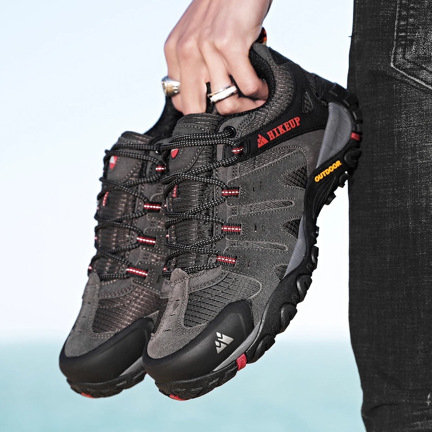 HIKEUP Zapatillas de senderismo para hombre de cuero de ante, calzado de exterior resistente al desgaste, zapatillas tácticas de trekking, senderismo y caza para hombre