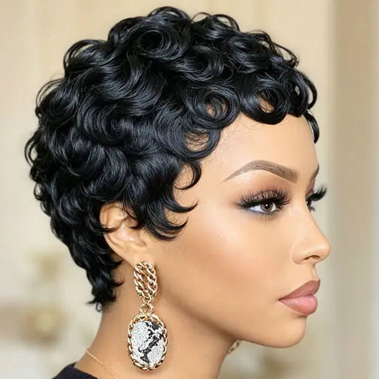 Curly Pixie Wig with Bangs